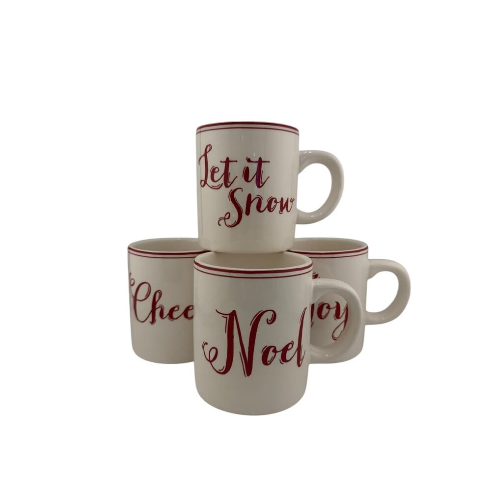 Sur La Table Holiday Christmas Joy Noel Cheers Let It Snow Mugs Set Open Box